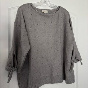 Gray Knit Sweater with Tie Sleeves